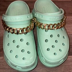 Crocs Women Mint Green Clogs with Gold Chain